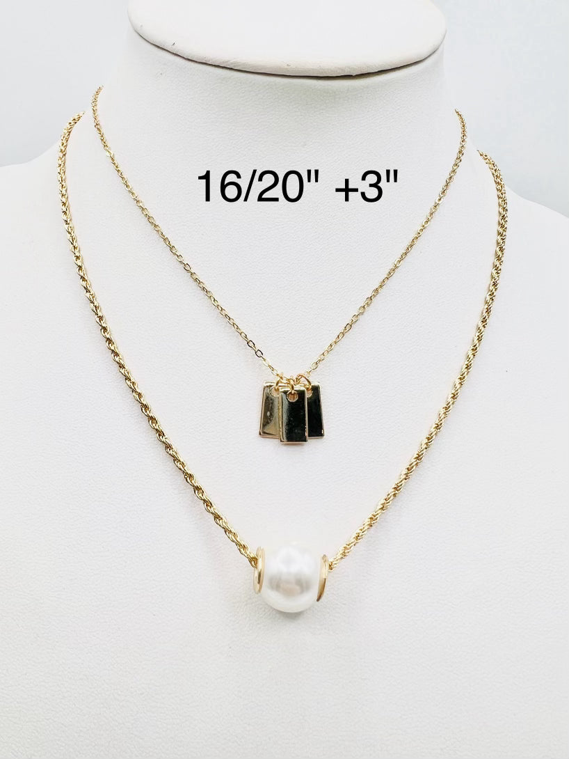 Chain and Pearl Pendant Double Layered Necklace