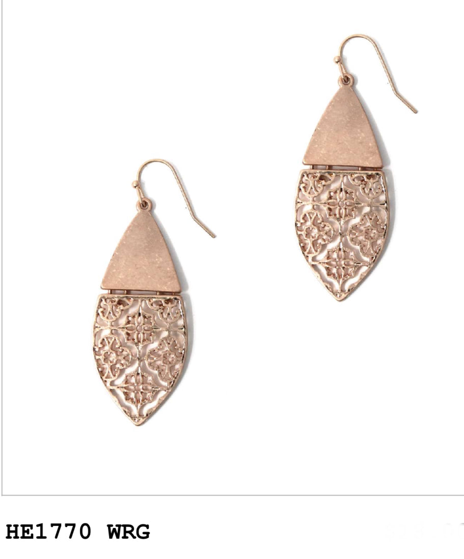 Holiday Design Brushed Rose Gold Dangle Earring