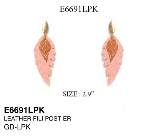 Pink and Gold Feather Earrings