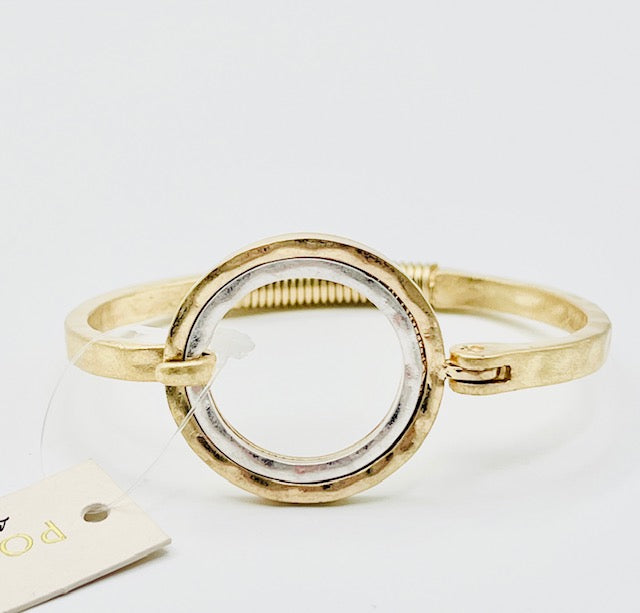 Hammered Metal Two-Tone Circle Bracelet