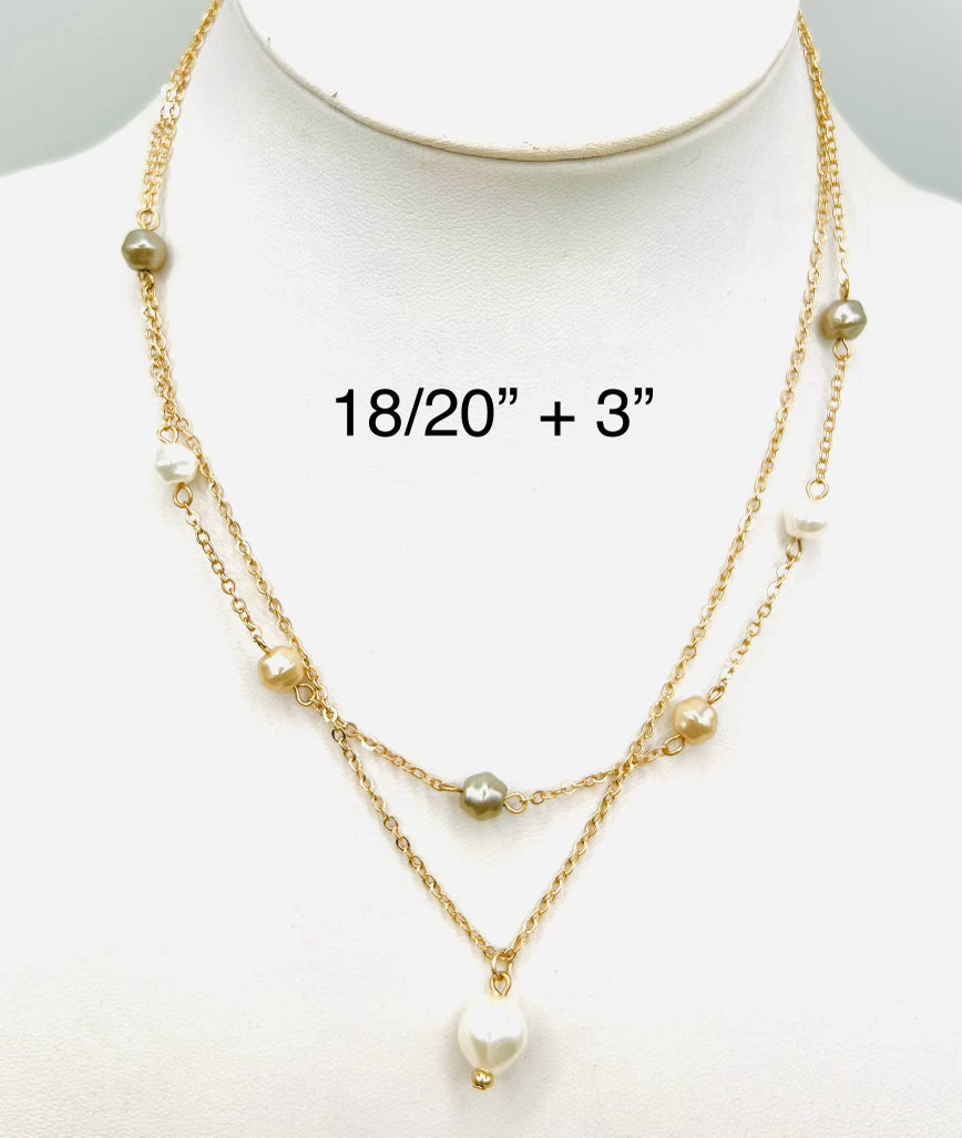 Classy Layered Gold Chain and Pearl w/ Earrings