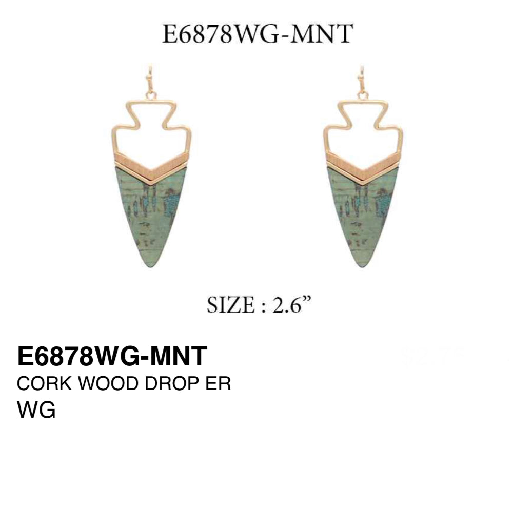 Boho Arrow Wood and Cork Earrings