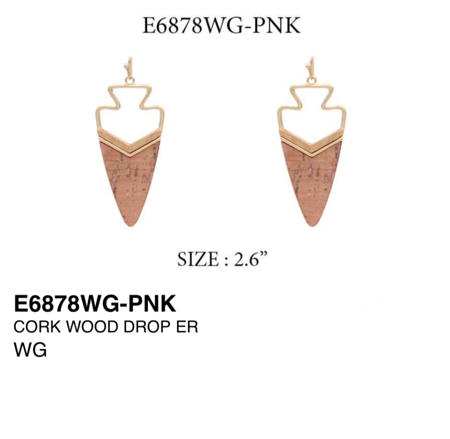 Boho Arrow Wood and Cork Earrings