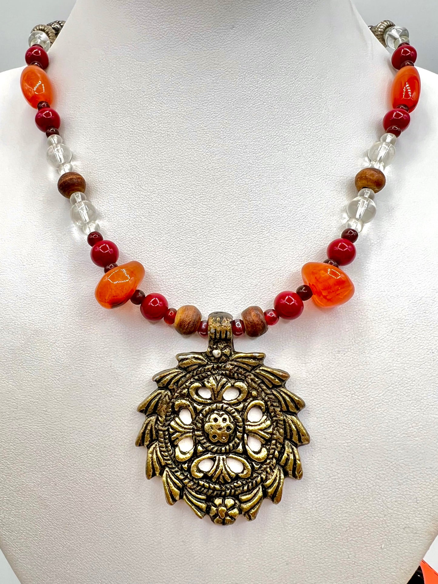 Boho Tribal Natural Carnelian and Agate Stone Hand Crafted Pendant Necklace