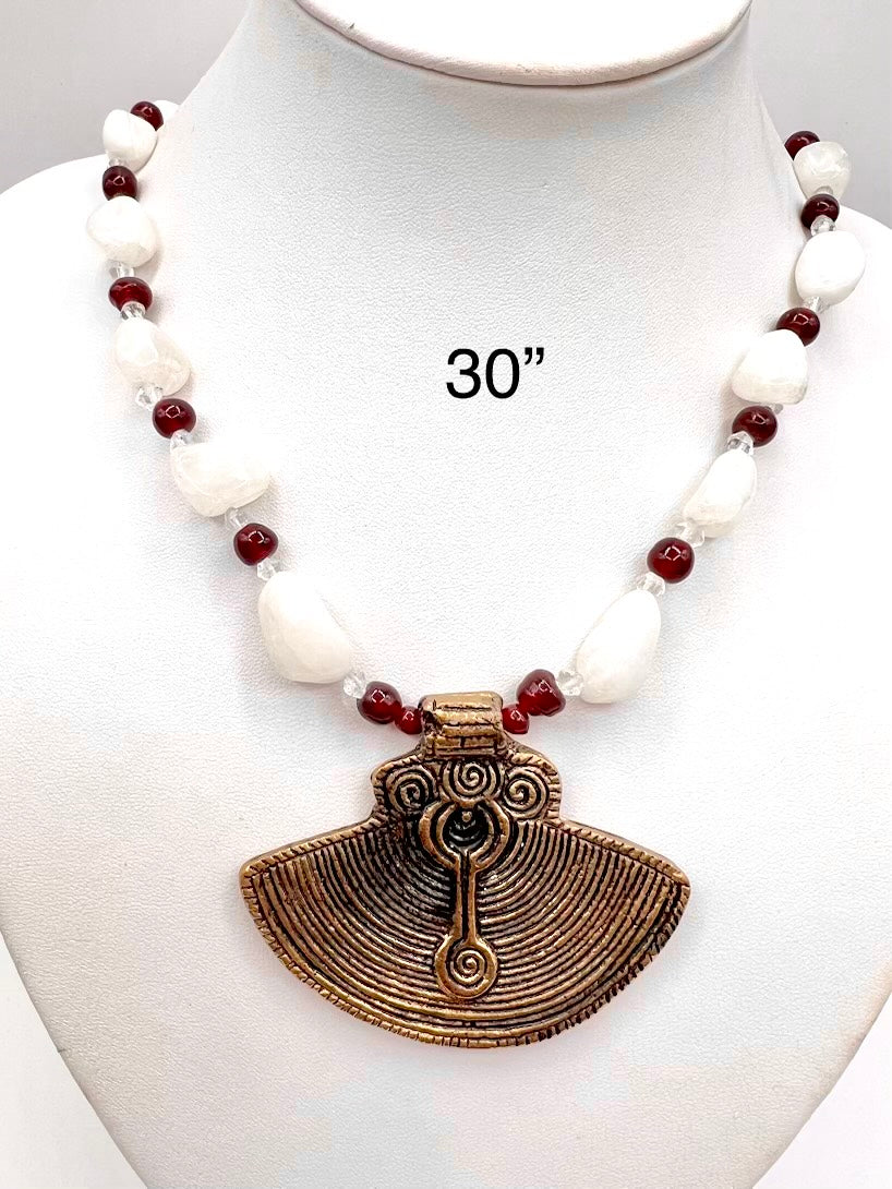 Boho Natural Agate Stone with Hand Crafted Tribal Pendant