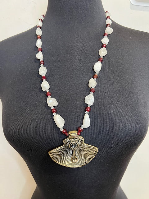 Boho Natural Agate Stone with Hand Crafted Tribal Pendant